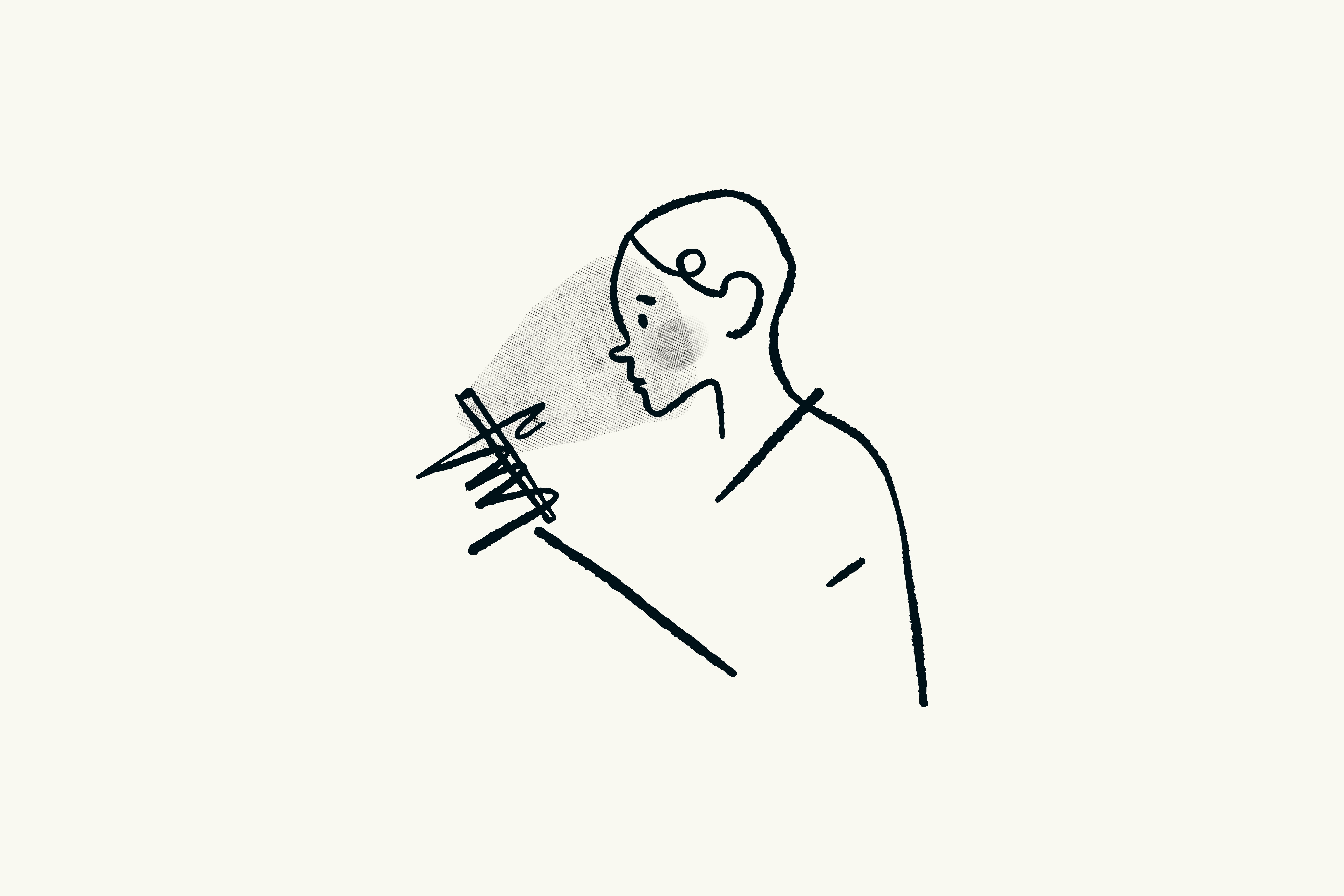A hand drawn image of a person looking at a small hand help screen, their face is lit up by the screen
https://unsplash.com/photos/2TS23o0-pUc